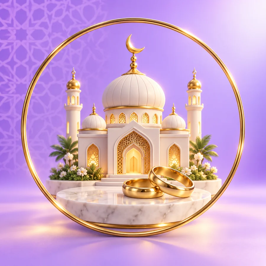 رمز بصري يجمع العمارة الإسلامية وخاتمي زواج